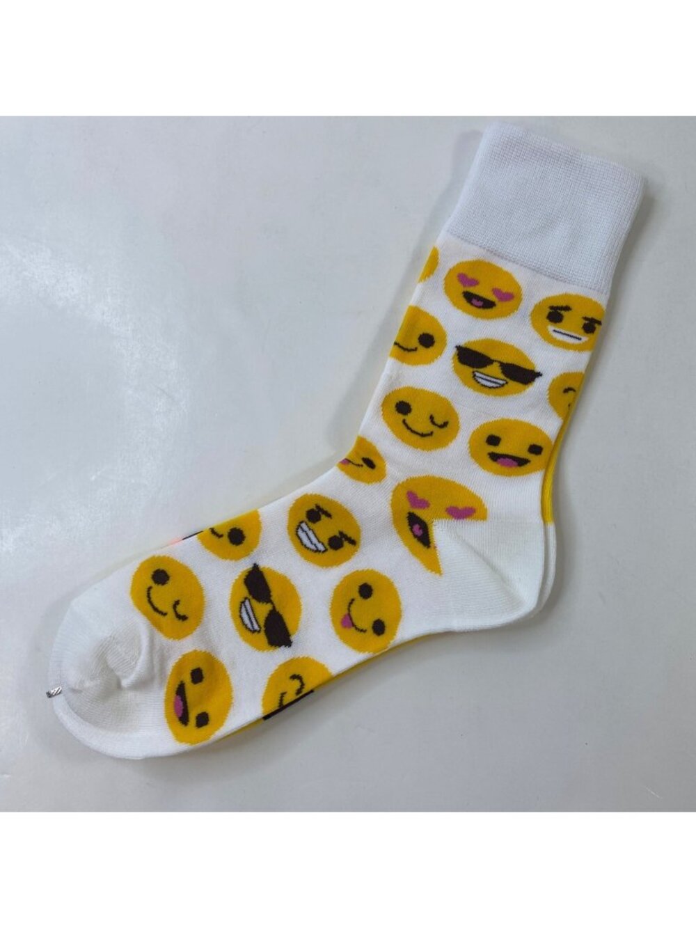 Womens Crew Socks Set 1 Smiley Face Print Yellow White Black